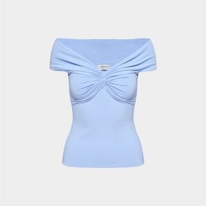 Aritzia Cornflower Blue Off-Shoulder Twist-Front Top